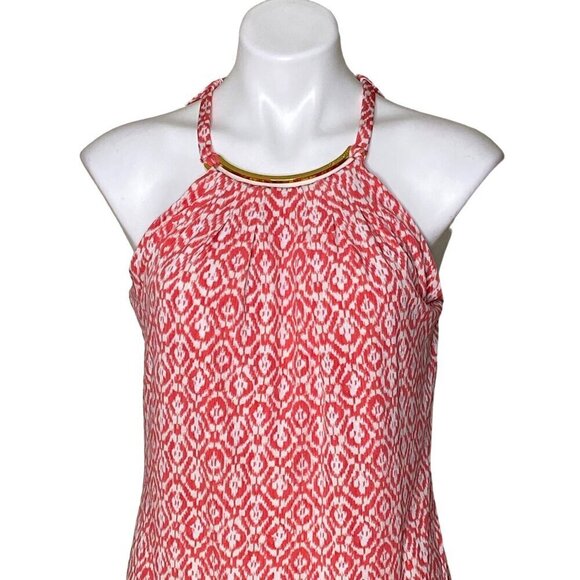 MICHAEL Michael Kors Logo Choker Mini Dress, Coral White Print Women's Size M - Picture 2 of 8
